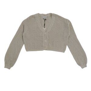 Freshman 1996 Womens Beige Cropped Knit Button-Up Cardigan Sweater L, NWT.